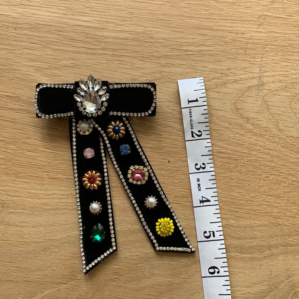 Velvet Bow Hair Barrette with Embellised Gemstones - Picture 8 of 8